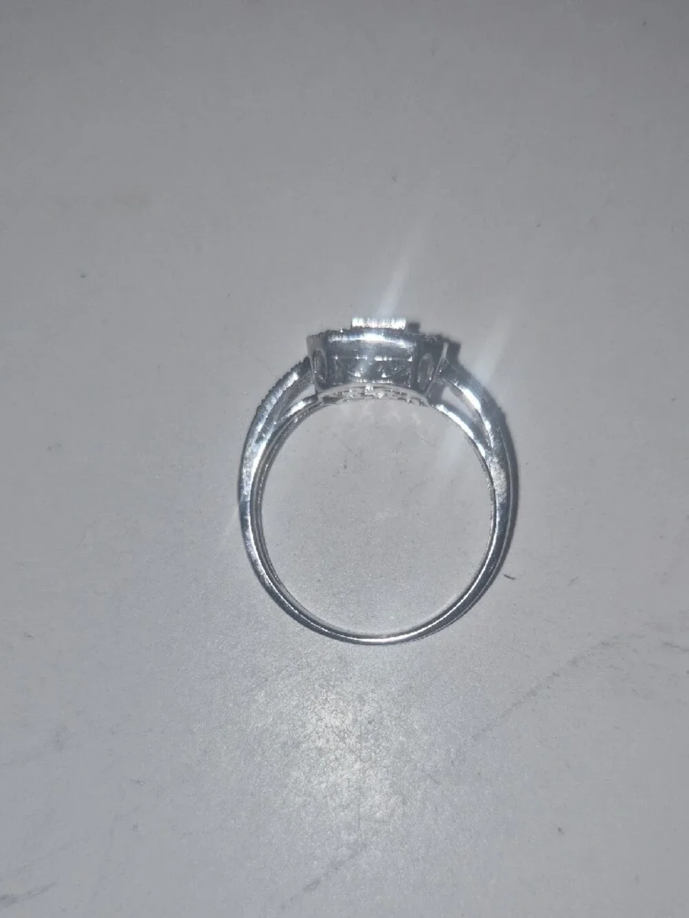 White Sterling Silver Square Halo Ring with Center Stone